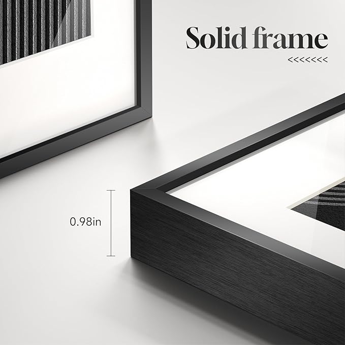 Large Framed Boho Neutral Abstract Wall Art for Living Room, 3 Piece Black White Brown Prints Paintings Artwork for Walls, Modern Minimalist Geometric Pictures for Hallway Office Wall Decor 24x36 In