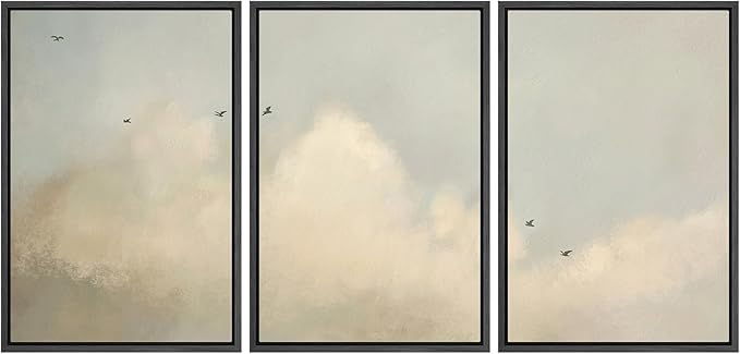 MUDECOR Framed Wall Art Print Set Minimalist Serene Sky with Birds Illustrations Modern Art Boho Decorative Colorful Chic for Living Room, Bedroom, Office - 24"x36"x3 Black