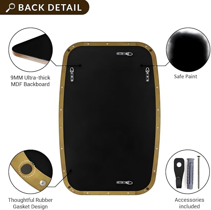 ANDY STAR Brass Bathroom Mirror, 24x32’’ Brushed Gold Metal Frame Oblong Mirror for Bathroom, Modern Gold Oval Bathroom Mirror for Over Sink, Hangs Horizontal or Vertical