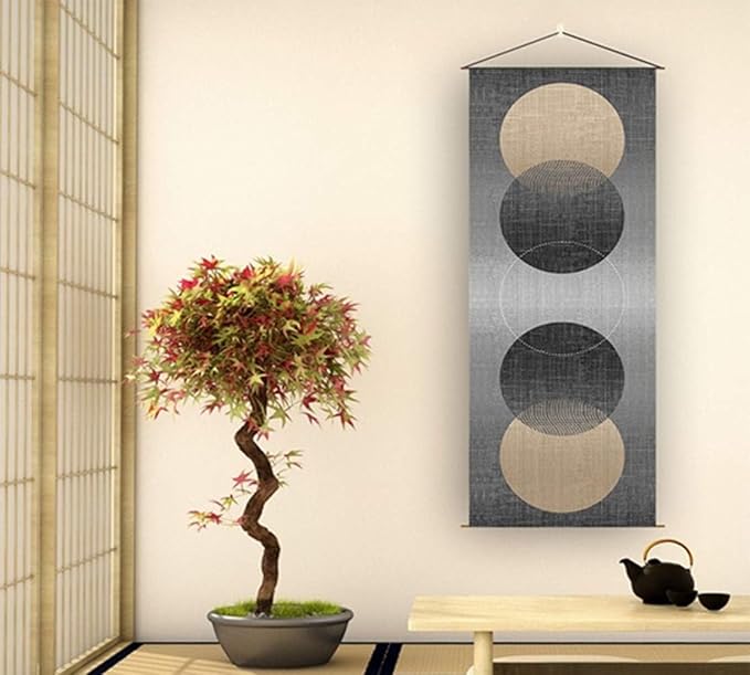 Japanese Hanging Scroll Wall Art: Zen-Enso Circle Vertical Tapestry - W15.7xH47.2" - Feng Shui & Lucky Symbols for Home, Office Decor - HD Print-CTT-7