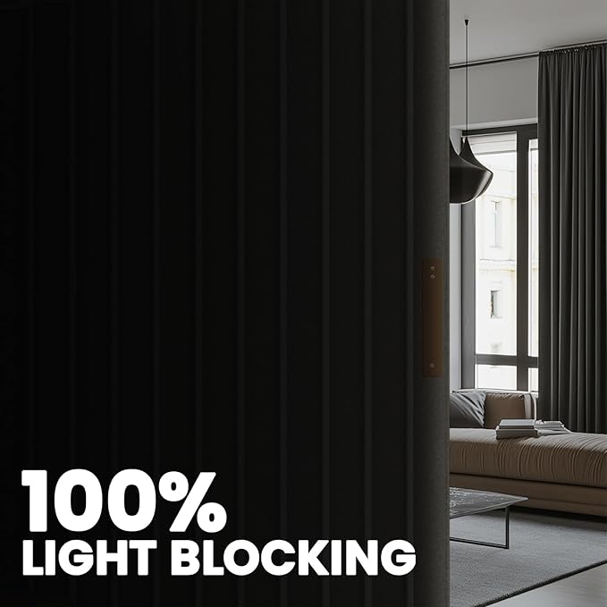 AJAZZ 100% Blackout Accordion Room Divider Curtains - with Flexible Ceiling Track Total Privacy Sound Proof Curtains Suitable for Bedroom Patio Sliding Door(Grey, W100 x L96, 1 Pack)