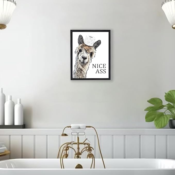 KBKBART Funny Bathroom Frame Wall Art, Cute Sheep Toilet Canvas Print Sign, Farmhouse Vintage Decor, Home Decor Picture, 8x10in Ready To Hang