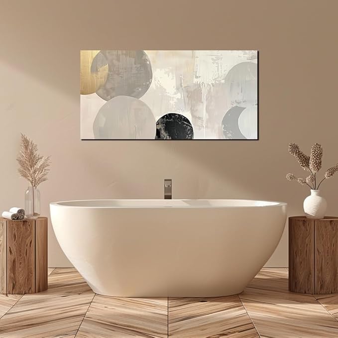 Abstract Wall Decor Grey Watercolor Circle Canvas Wall Art Pictures for Living Room Modern Art Print for Bedroom Boho Wall Art Painting for Home Office Decorations(20"x40")