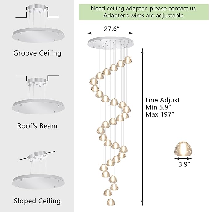 30-Lights Modern Crystal Chandeliers for Staircase LED Handing Light Fixture for Foyer Hallway Entrance