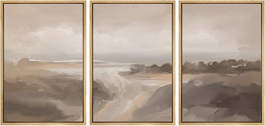 MUDECOR Framed Canvas Print Wall Art Serene Landscape Neutral Coastal Illustrations Realism Decorative for Living Room, Bedroom, Office - 24"x36"x3 Natural