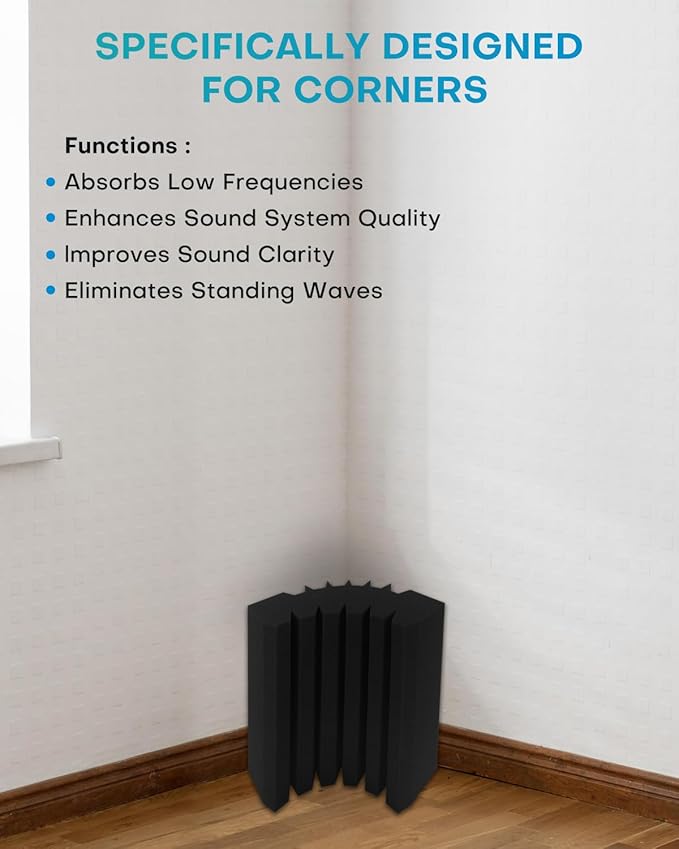 8 Pack - Bass Traps Acoustic Foam Corner, 9.8x9.8 * 4.7'' Black Bass Traps Corner Studio Foam, High Density and Fire-Proof Bass Traps Acoustic Panels Recording Studio Acoustical Treatments