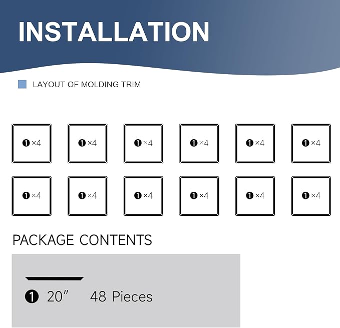 NeatiEase 12 Set Peel and Stick Wall Molding Trim Kit, 20" x20" Premade Wainscoting Panels, Self Adhesive Moulding Panel for Interior Walls Picture Frame