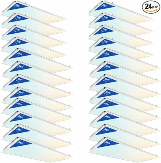 2 x 4 LED Flat Panel Lights - (Pack of 24) Dimmable Flicker-Free Ceiling Panels with 5 Color Temp Selection and 5 Wattage Selection for Drop Ceiling Light Fixtures