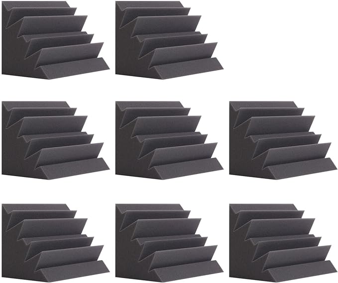 8 Pack - Bass Traps Acoustic Foam Corner, 8''x8''x12'' Black Bass Traps Corner Studio Foam, High Density and Fire-Proof Bass Traps Acoustic Panels Recording Studio Acoustical Treatments