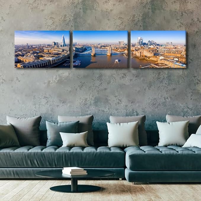 Aerial View of the Tower Bridge in London City Skyline Pictures for Living Room Cityscape Canvas Wall Art Modern Decor Beautiful Panorama of London Tower Bridge Artwork Posters Prints 16x72 Inch