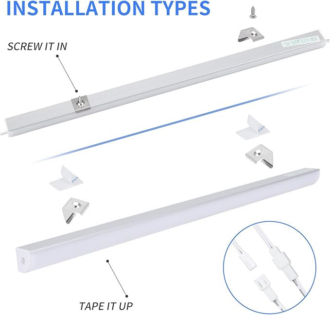 Cefrank Under Cabinet Lighting, 8pcs 12" V-Shape Linkable LED Light Bars for Kitchen Cabinet, Showcase Display, Shelf - 16Watt 1600Lumens - Pure White (6000K)