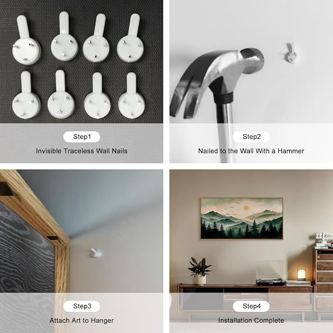 Ausril Misty Forest Framed Canvas Wall Art Set, Boho Mountain Landscape Wall Decor, Pine Tree Wall Painting, Nature Sunrise Art Prints for Living Room, Bedroom, Dining Room, Office - Large 20"x40"x1