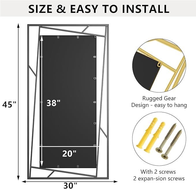 Black Framed Mirror for Bathroom Vanity 45" x 30" Matte Black Rectangle Beveled Frame Wall Mirror for Over Sink, Tempered Glass, Modern Farmhouse Bedroom, Entryway, Living Room