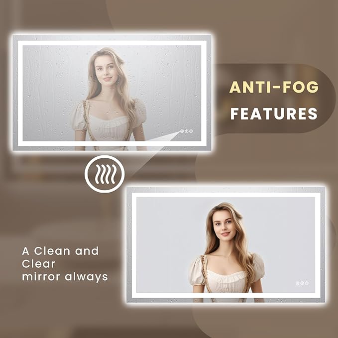 LOAAO 50"X30" LED Bathroom Mirror with Lights, Anti-Fog, Dimmable, Backlit + Front Lit, Lighted Bathroom Vanity Mirror for Wall, Memory Function, Tempered Glass, Safe to Use, ETL Listed