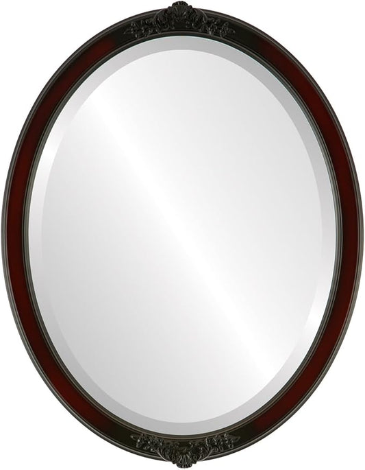 OVALCREST Oval Beveled Wall Mirror for Home Decor - Athena Style - Rosewood - 18" x 14" Outside Dimensions