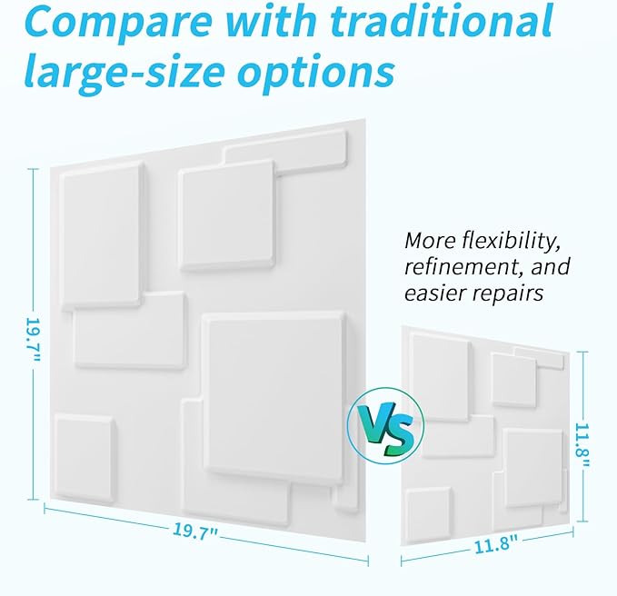 Art3d 20 Pack Decorative 3D Wall Panels, 19 Sq.Feet PVC Interior Wall Décor, 11.8"x11.8", White