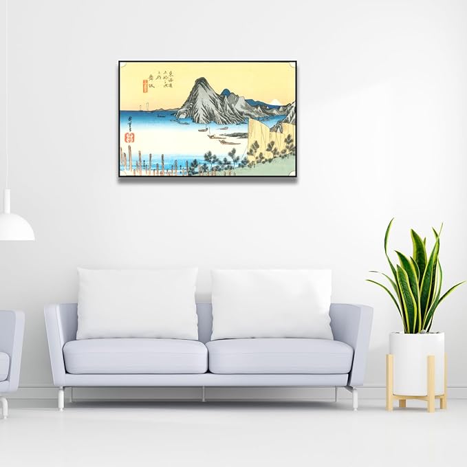 OKRA Utagawa Hiroshige Canvas Wall Art - Fifty-Three Stations of The Tokaido Series - Maisaka Poster - Traditional Japanese Wall Decor Asian Print Modern Home Wall Decor Unframed