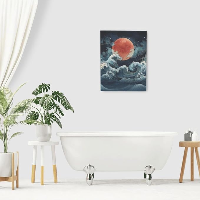 Japanese Wall Art The Great Wave Pictures Wall Decor Japanese Chinese China Sea Waves Canvas Prints Painting Asian Oriental Aesthetic Landscape Artwork Decorations for Bathroom Living Room Bedroom Kitchen Dining Room 12”X16”