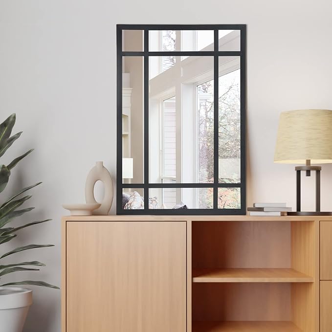 Black Rectangle Mirror, Farmhouse Decorative Wall Mirror for Entryway, Living Room, Bedroom, Hallway, Fireplace, Accent Wall Decor (Black1, 29.5" x 20")