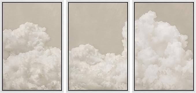 MUDECOR Framed Wall Art Print Set Serene Sky Filled with Fluffy Clouds Illustrations Modern Art Decorative Colorful for Living Room, Bedroom, Office - 24"x36"x3 White