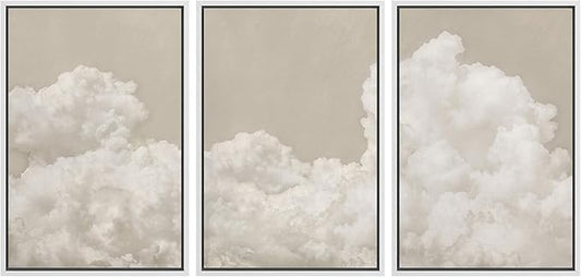 MUDECOR Framed Wall Art Print Set Serene Sky Filled with Fluffy Clouds Illustrations Modern Art Decorative Colorful for Living Room, Bedroom, Office - 24"x36"x3 White