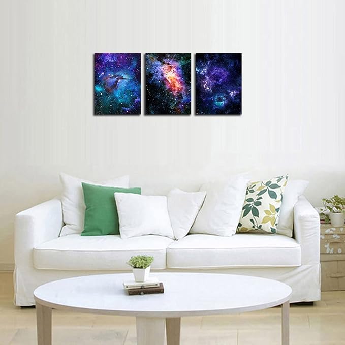 Canvas Wall Art Outer Space Pictures Fantastic Starry Painting Artwork Galaxy Nebula Canvas Prints for Bedroom Bathroom Living Room Kicthen Office Home Wall Decor 12" x 16" x 3 Panels
