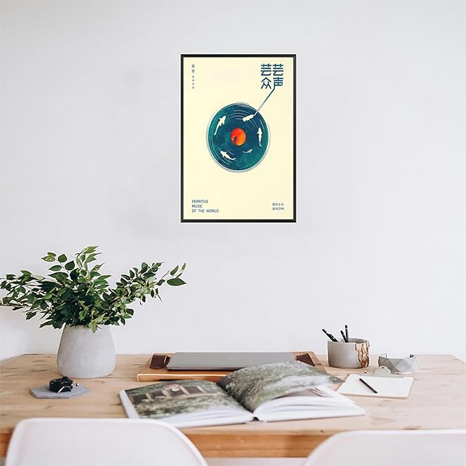 Japanese Canvas Wall Art Retro Music Cover Poster Modern Ukiyo-E Picture Asian Aesthetic Prints Painting For Home Bedroom Dorm Living Room Wall Decor 24x36in Framed