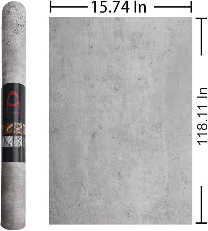 16"×118" Light Grey Concrete Wallpaper Peel and Stick 3D Faux Extra Thick Grey Concrete Cement Contact Paper Vinyl Matte Texture Industrial Adhesive Gray Wallpaper for Kitchen Bedroom Bathroom