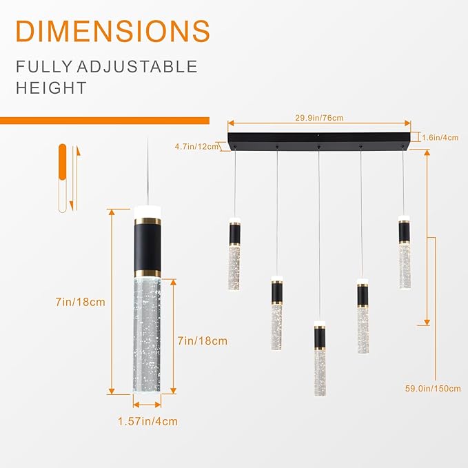 5-Light Modern LED Chandelier,Dimmable Hanging LED Pendant Light for Kitchen Dining Room Bedroom Kitchen Island Cafe