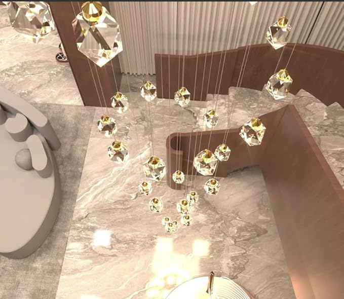 Large High Ceilings Chandeliers Modern Long Crystal Spiral Chandeliers,K9 Crystal Drop Chandelier for Staircase Foyer Entryway 20 Lights Gold D28XH135inch