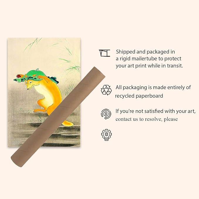 OZCONO Japanese Fox Wall Art Print, Vintage Kitsune Painting, Unframed Gallery Quality Giclée Print, UV Resistant (11L x 9W)