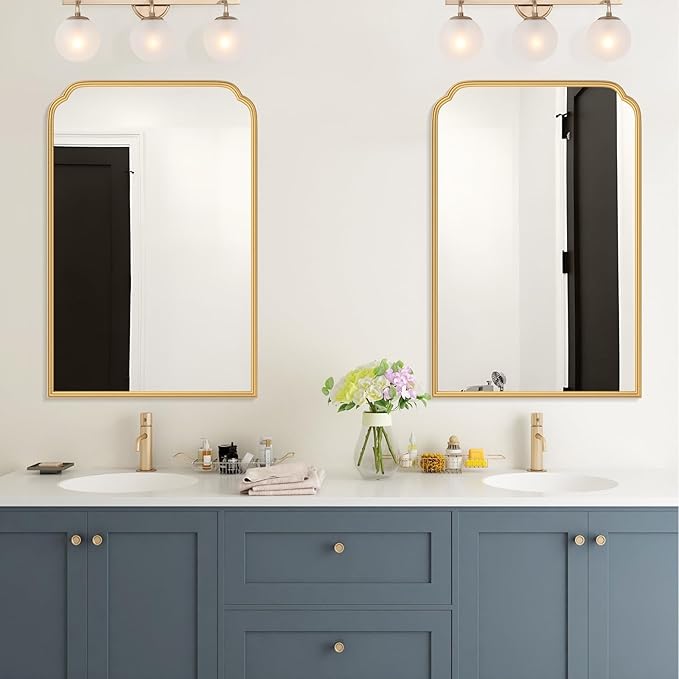 24X36 Inch Gold Mirror for Bathroom, Modern Rounded Corner Rectangle Mirror with Non-Rusting Iron Metal Framed Bathroom Vanity Mirror for Over Sink Wall Decor(Tempered Glass)