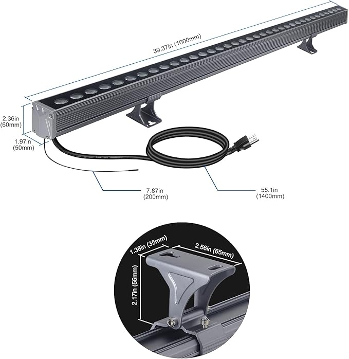 LED Wall Washer Light with RF Remote, 144W RGBW+5000K Landscape Linear Wall Wash Light Bar, 40'' Color Changing Spot Light for Indoor Outdoor Building, Weddings, Commercial Lighting