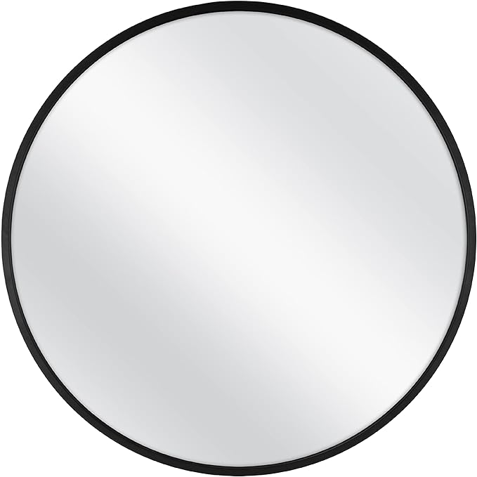 MCS Master & Co. 26in Round Metal Black Mirror, Modern Wall Hanging Large Mirror for Bathroom, Bedroom & Livingroom