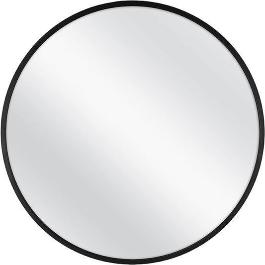 MCS Master & Co. 26in Round Metal Black Mirror, Modern Wall Hanging Large Mirror for Bathroom, Bedroom & Livingroom