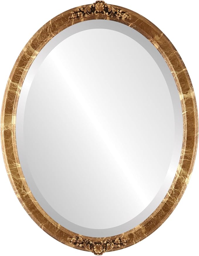 OVALCREST Oval Beveled Wall Mirror for Home Decor - Athena Style - Champagne Gold - 18" x 14" Outside Dimensions