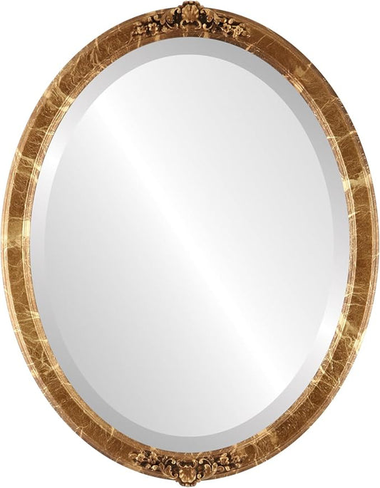 OVALCREST Oval Beveled Wall Mirror for Home Decor - Athena Style - Champagne Gold - 26" x 22" Outside Dimensions