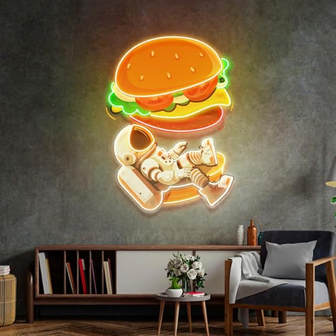 Astronaut Burger Neon Sign, Coffee Shop Decor, Business sign led light Size:22inch