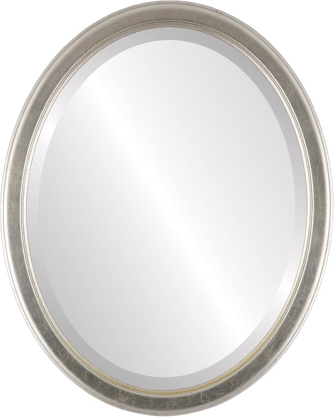 OVALCREST Oval Beveled Wall Mirror for Home Decor - Toronto Style - Silver Leaf with Brown Antique - 18" x 14"