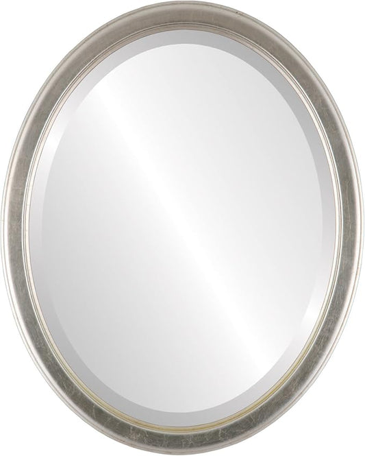 OVALCREST Oval Beveled Wall Mirror for Home Decor - Toronto Style - Silver Leaf with Brown Antique - 18" x 14"