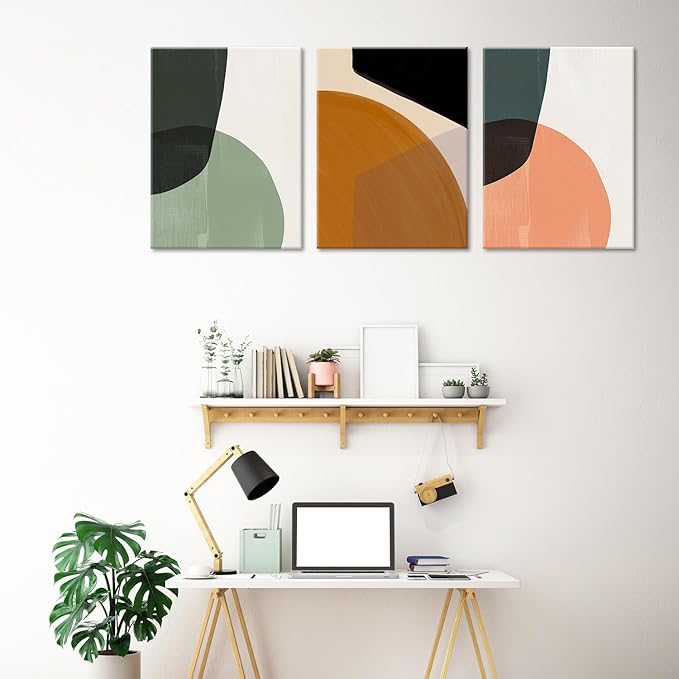 ouiytws Color block simple abstract wall art canvas printing, green, yellow, pink modern simple style, mostly used in the living room, study, bedroom decoration. Frame 16 x 24 x 3 pieces