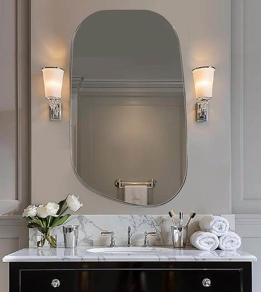 ANDY STAR 24"x40" Irregular Wall Mirror，Polished Chrome Asymmetrical Bathroom Mirror with Stainless Steel Metal Frame, Wall-Mounted Mirror for Bathroom, Entryway (Horizontal/Vertical)