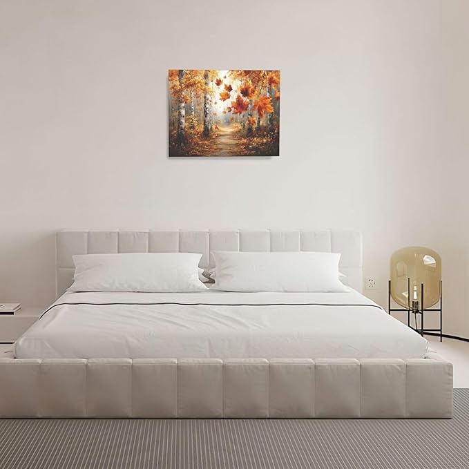 Maple Leaves Wall Art Fall Tree Wall Decor Maple Tree Pictures Forest Landcape Canvas Painting Prints Artwork Decorations for Living Room Bedroom Bathroom 16”X20”