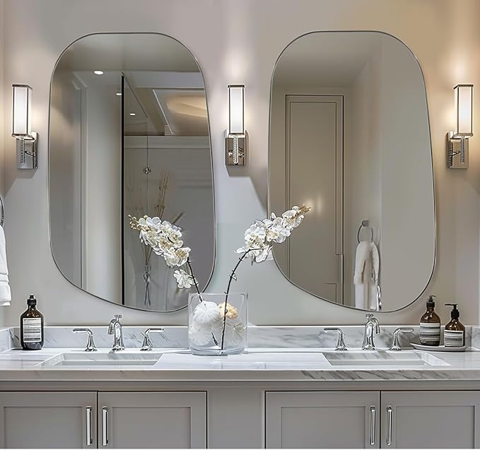 ANDY STAR 24"x40" Irregular Wall Mirror，Polished Chrome Asymmetrical Bathroom Mirror with Stainless Steel Metal Frame, Wall-Mounted Mirror for Bathroom, Entryway (Horizontal/Vertical)