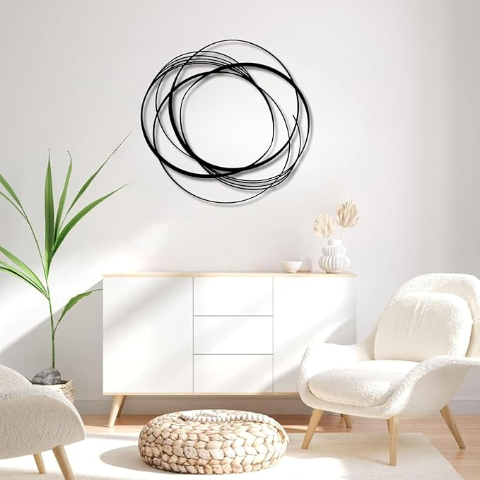 arge Modern Minimalist Abstract Geometric Metal Wall Art, Contemporary Line Sculpture, Boho Farmhouse Hanging Decor for Living Room, Bedroom, Entryway, Office – Black 29.5"x28.7"