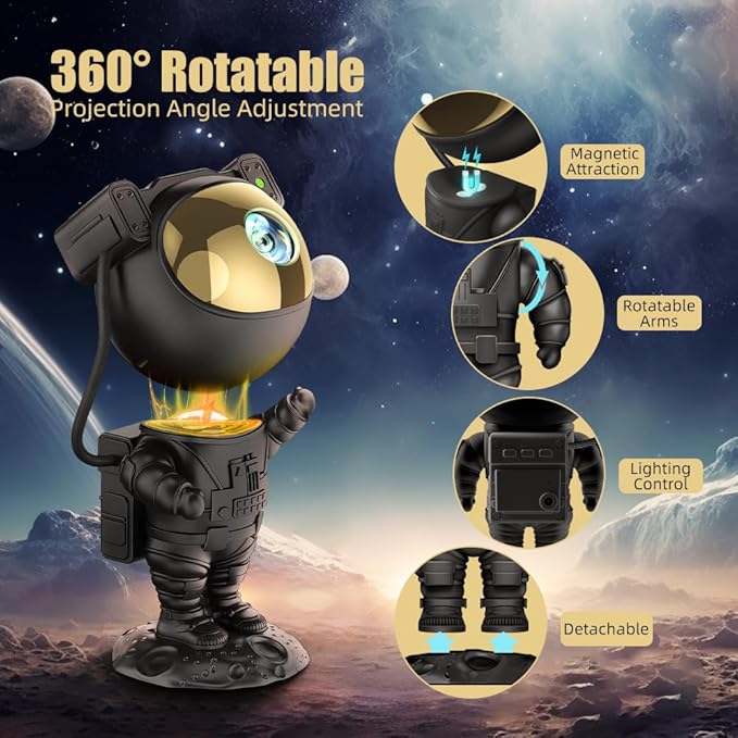 AceGamer Astronaut Galaxy Projector Night Light with Timer and Remote Star Starry Nebula LED Lamp, Gift for Kids and Adults for Bedroom, Christmas, Birthday, Valentine's Day etc. (Black-Golden)