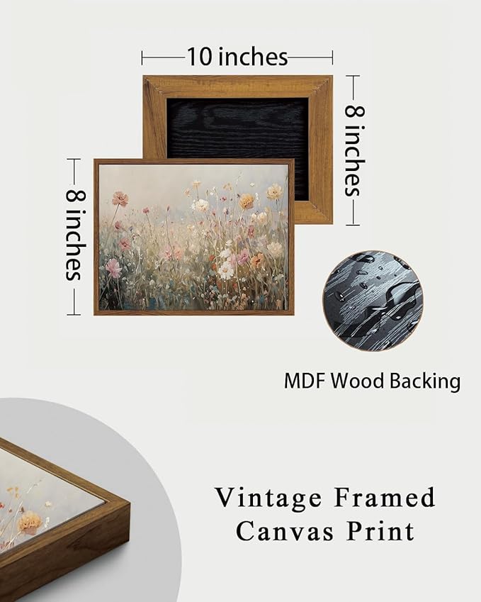 KISSFOX Vintage Summer Wildflower Framed Wall Art Flower Landscape Canvas Art Rustic Country Paintings Art Prints Modern Farmhouse Pictures Wall Decor For Kitchen Bedroom