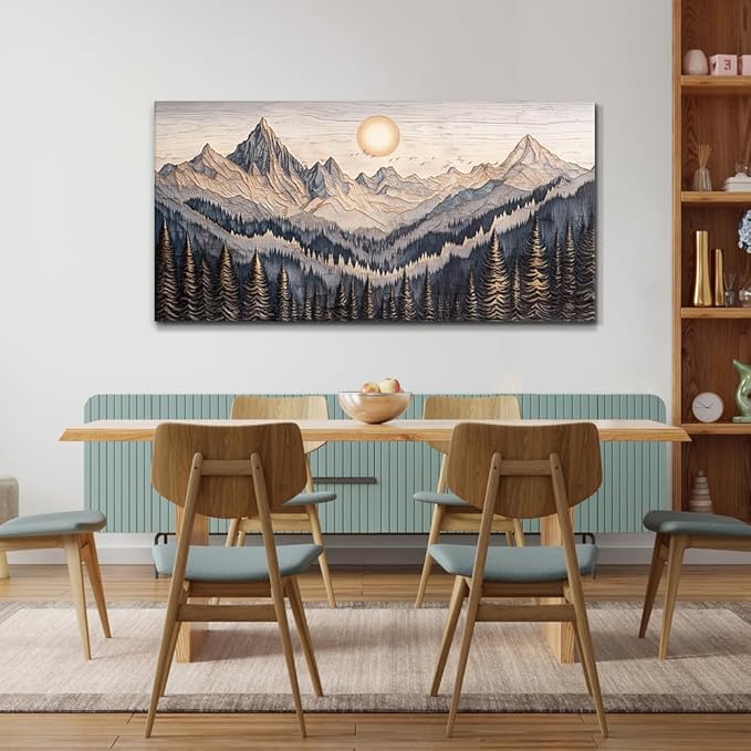 MHARTK66 Wall Art For Living Room Abstract Mountain Landscape Wall Painting Bedroom Wall Decor Office Pictures Decor Sunrise Forest Canvas Wall Art Easy Hanging Modern Home Decorations