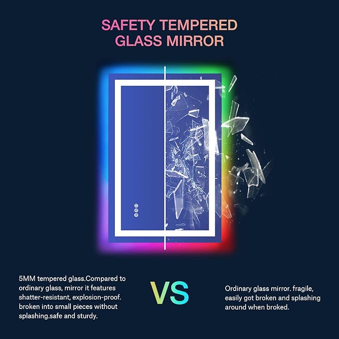 LOAAO 28"X36" LED Bathroom Mirror with Lights, Anti-Fog, Dimmable, RGB Backlit + Front Lighted, Bathroom Vanity Mirror for Wall, Memory Function, Tempered Glass (Safe to Use)