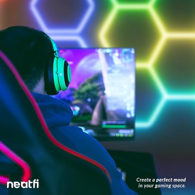 Neatfi LED Hexagon Garage Lights, 43.2W, Honeycomb Ceiling Light for Auto Shops, Car Detailing, Workshop, Gym, Basement, Warehouse, Barber Shop and Beauty Salons (5 Hex Grids, RGB)